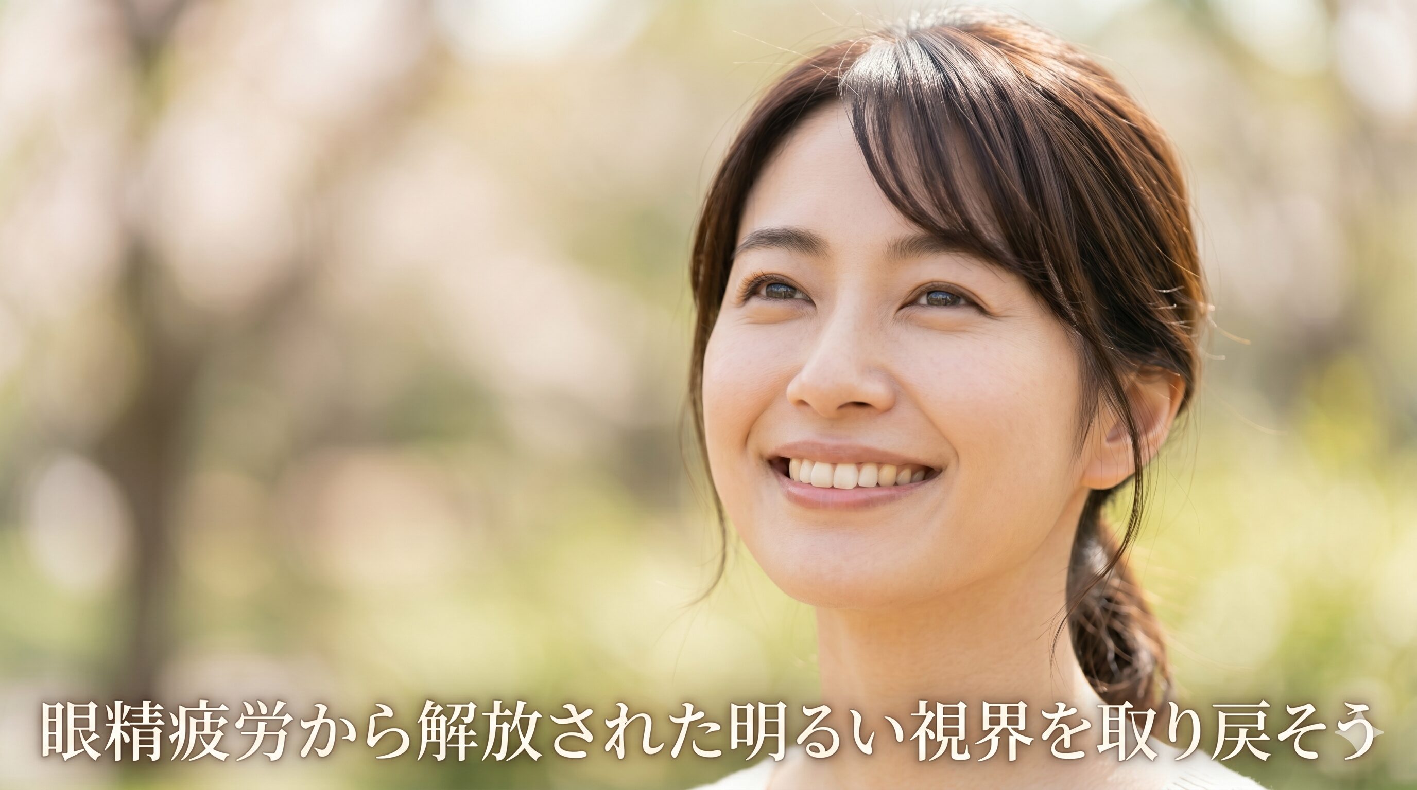 眼精疲労から解放されて笑顔になる女性