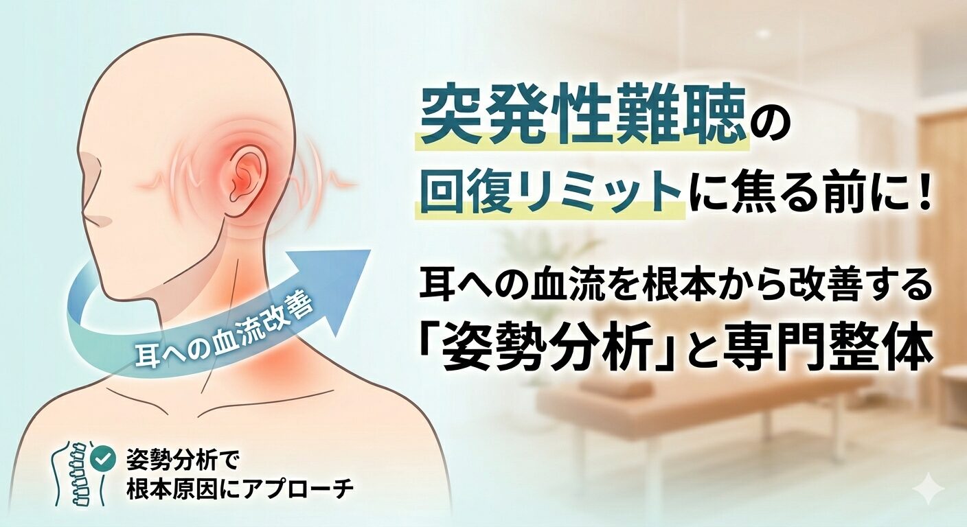 突発性難聴で耳への血流改善を促す姿勢分析のイメージ図